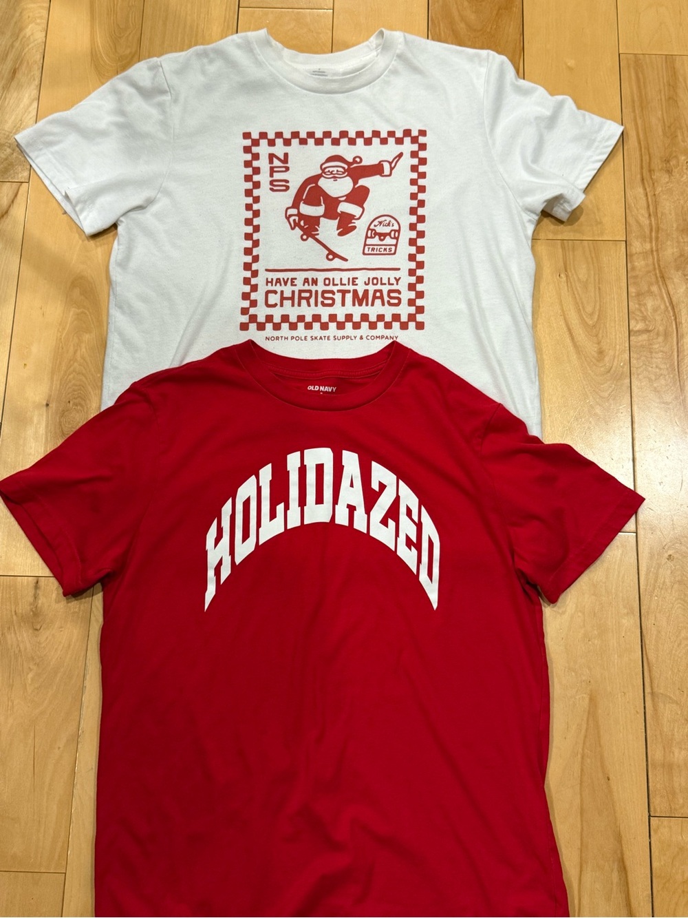 Old Navy Red & White Holiday Graphic Tees